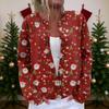 Dames Cardigan Langermet Lett Jakke med Morsomt Juleprint