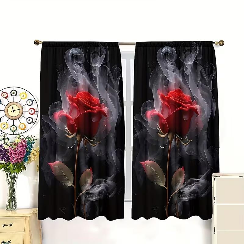 Crimson Rose Smoke Curtains French Retro Style Suitable Bedrooms Living Rooms Decorative Made Of Polyester With Rod Pocket Great Room Decor