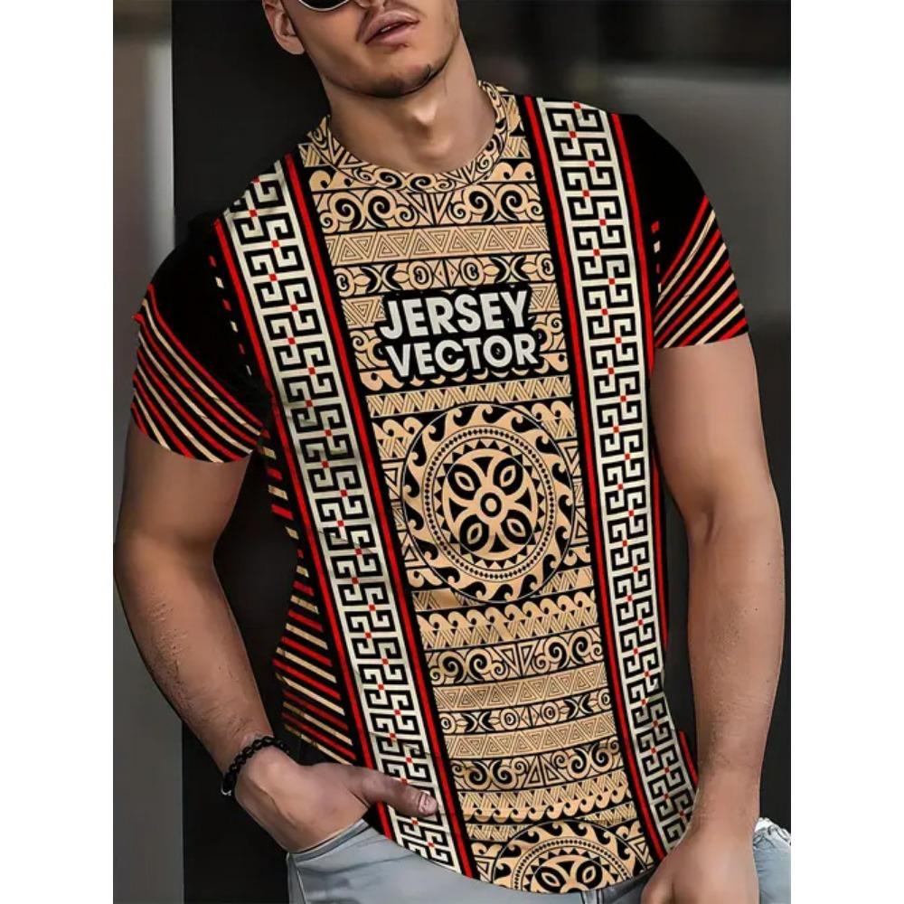 Summer Round Neck 3D Gradient Print Top Fashionable Casual Short Sleeved Men's T-shirts