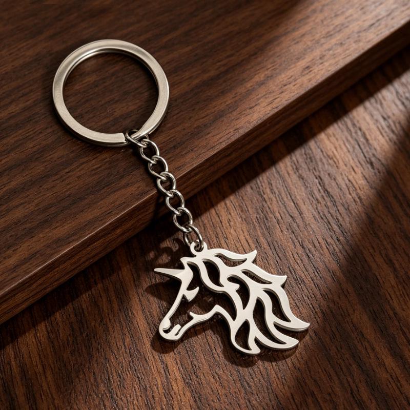Stainless Steel Unicorn and Small Animal Cutout Keychain Pendant