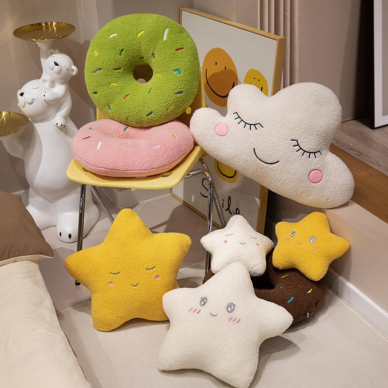 Plush Pillow Throw Toy Doughnut Cloud Moon Five Pointed Star Cushion Sofa