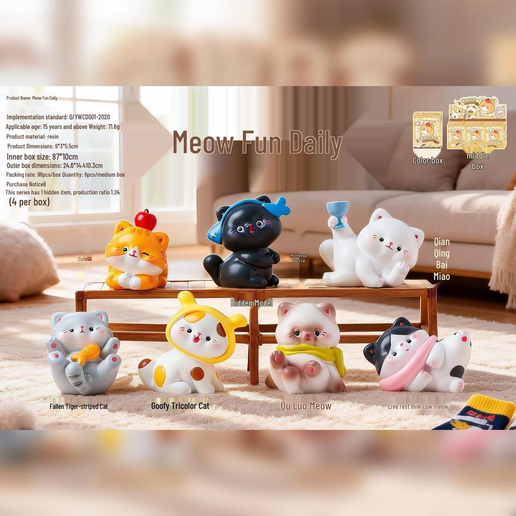 New Little Meow Meow Blind Box Desktop Ornament: Cute Cat Figurine, Trendy Toy Gift for Classmates and Friends