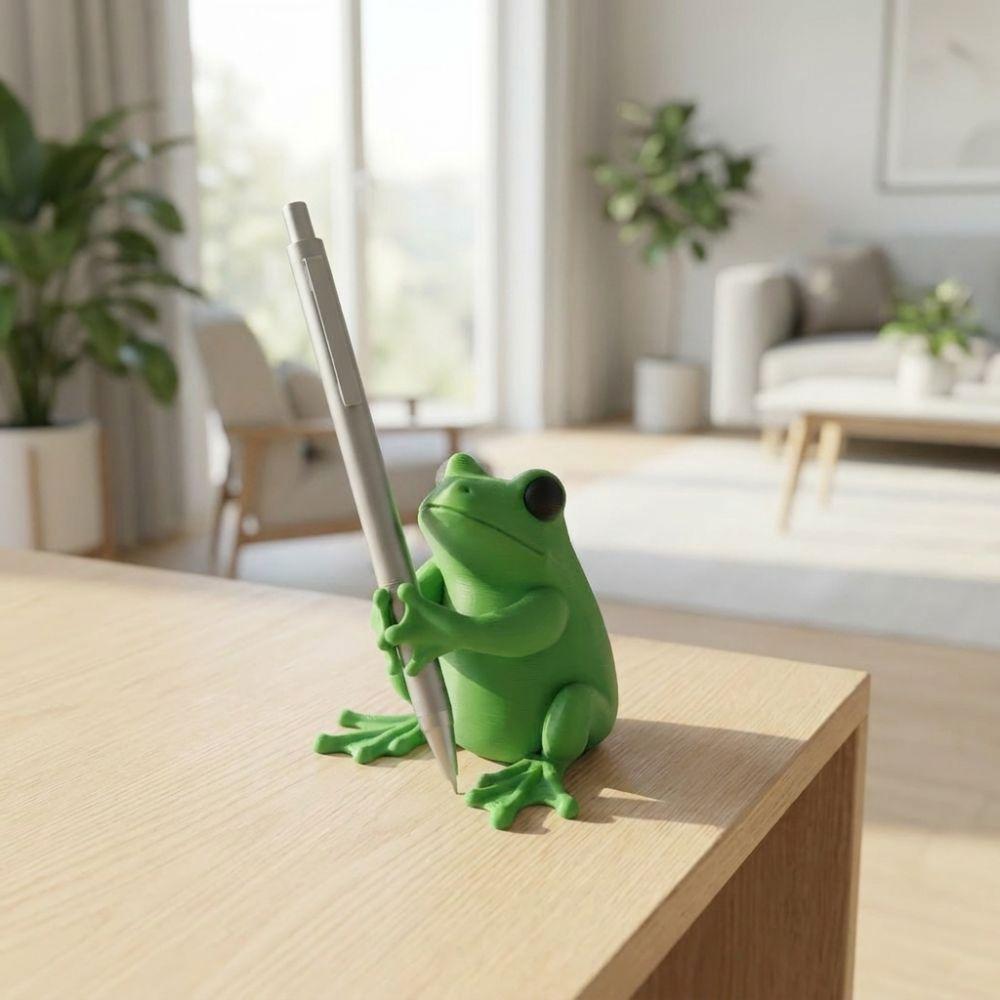3D Printed Frog Shaped Pen Holder Unique Plastic Novelty Frog Pen Stand Funny Frog Stationery Holder Office Desk Decor