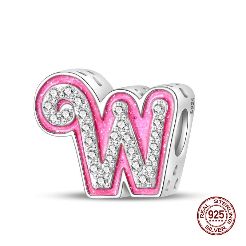 New In 26 Pink Pave A- Z Alphabet Beads Copper Love Letter Charm Fit Original 3Mm Charms Bracelet Bangle Fine Jewelry Gifts