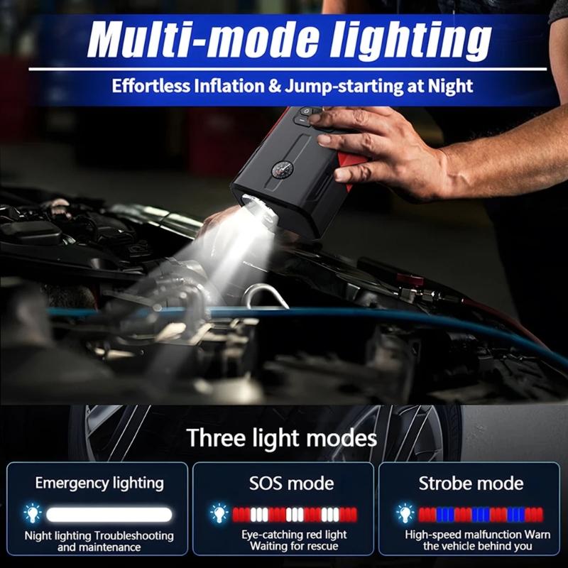 Double Purpose Car Air Compressor Jump Starter And Digital Tire Inflator With 800A Current For Automotive Emergency Use