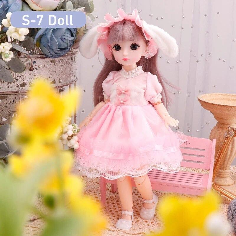 BJD Doll for Girls 30cm Anime Doll 23 Joint Movable Body with Skirt Hat Headdress Dress Up DIY Toy