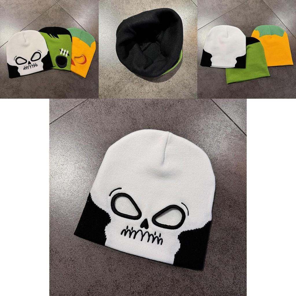 Halloween Pumpkin Skull Pattern Knitted Beanie Hat With Show Eye Design For Party And Streetwear