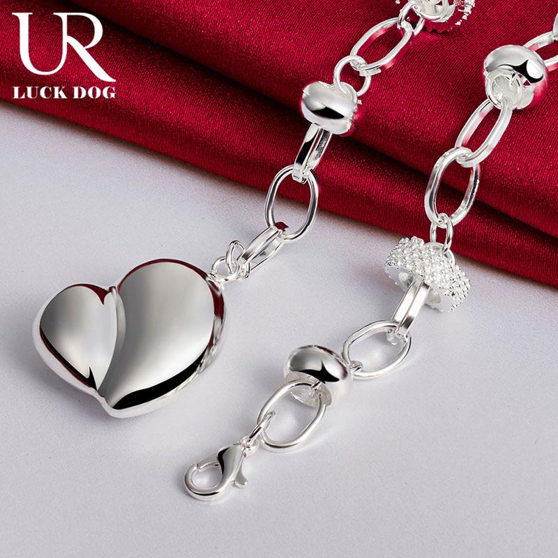 925 Sterling Silver Smooth Hollow Heart-shaped Pendant Necklace Fashionable Wedding Jewelry
