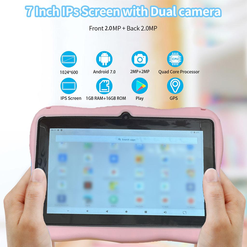 Kids Tablet 7-inch HD Display Screen for   7.0 Storage 1+16G and Dual Camera 200W Early Educational Learning Machine for Toddlers Children
