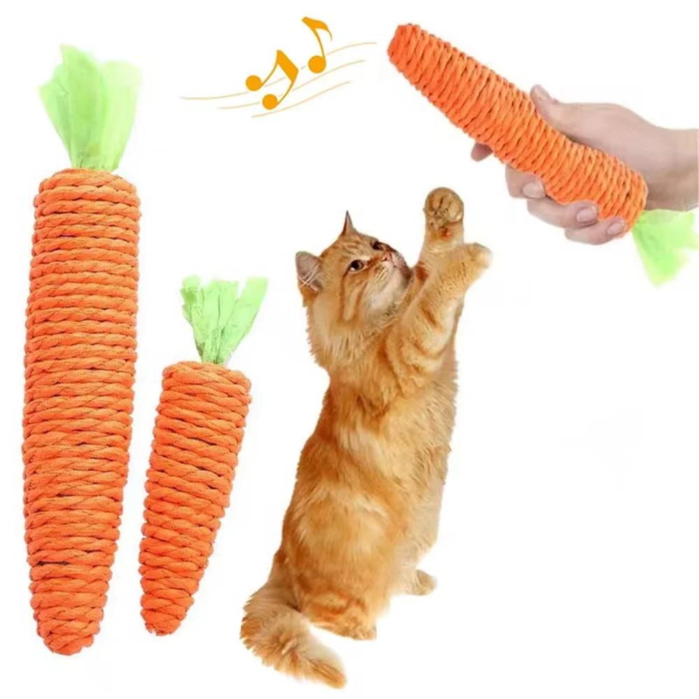 Katzenspielzeug Simulation Karotte Sounding Haustier Spielzeug für Kätzchen Hunde Sisal Zähneknirschen Squeak Interaktives Katzenkauspielzeug Heimtierbedarf