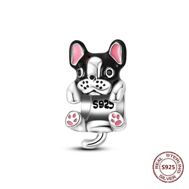 Copper Original Dog Cat Safety Chain Lazy Cat Pink Zircon Pet Paw Print Footprint Charms Fit Bracelet For Women Diy Jewelry