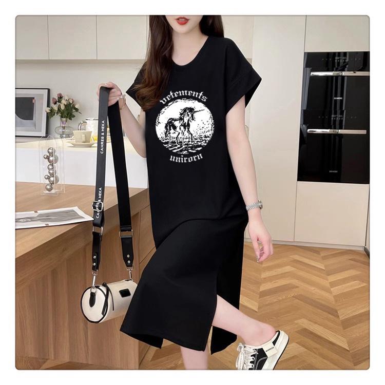 

European-Style Summer 2026 Women s Casual Straight Long T-Shirt Dress M чёрный