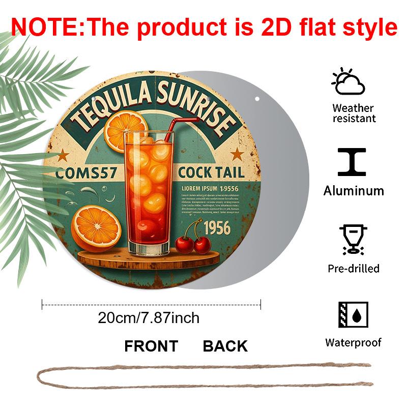 2D Flat 1pc, 8x8 in, Tequila Sunrise Cocktail Print - Aluminum Metal Decorative Signs & Plaques for Home, Cafe & Farmhouse Decor - Ideal Gift for 1pc