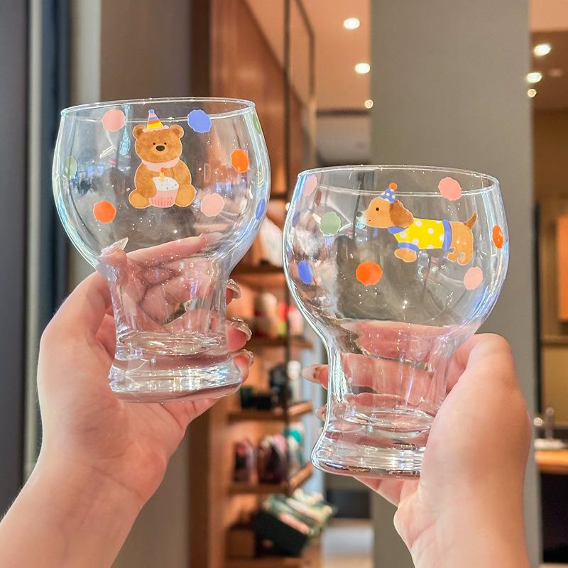 Cute Polka Dot Rabbit Beer Cup Girls High Value Glass Water Cup Household Juice Milk Cup Birthday Gift