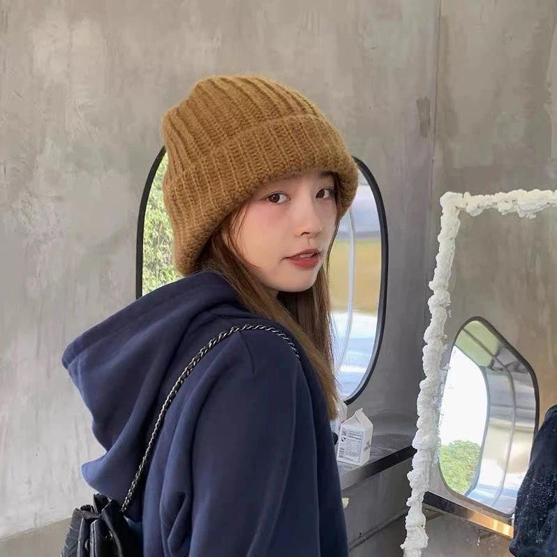 Wool Hat Female Autumn and Winter Knitted Hat Warm Ear Protection Big Head Loose Pile Hat Women