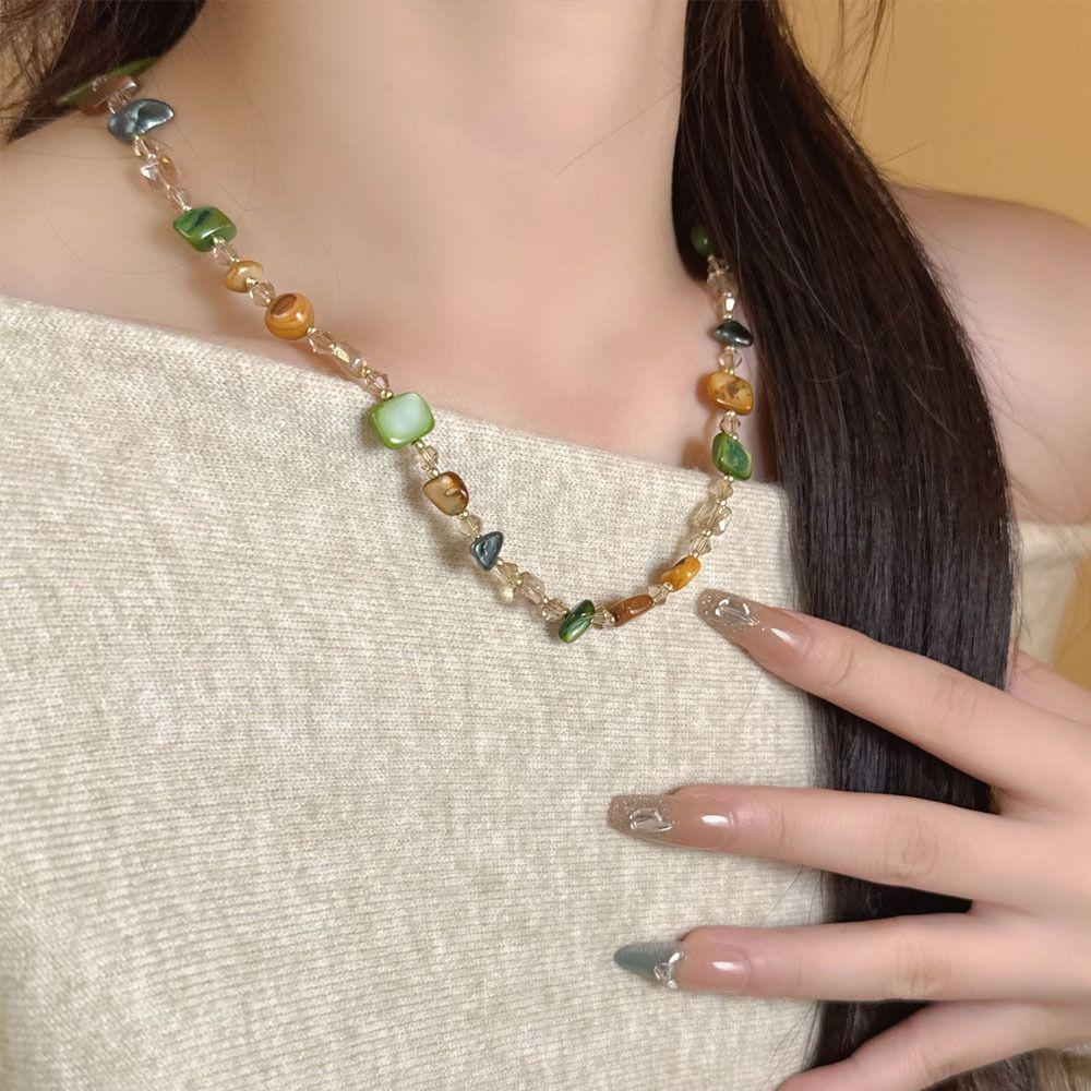 Colorful and Green Irregular Shell Bead Necklace Shell Beaded Long Necklace Jewelry & Accessories