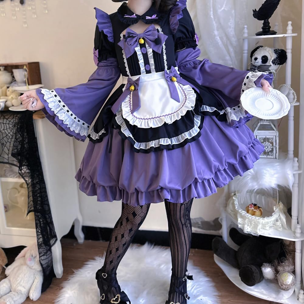 AKORINA Lolita Langarm Gothic Lolita Cosplay Lila Mori Girl Lolita Magisch Damenhaft Event High School Schule Kulturell Authentische Uniform Größe