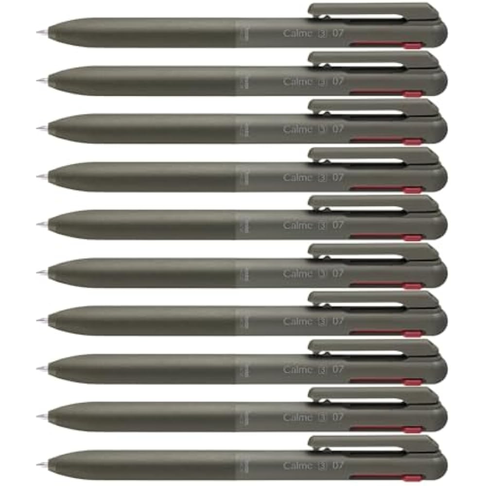 Pentel 3-color ballpoint pen Calme 0.7mm khaki 10-pack BXAC37D