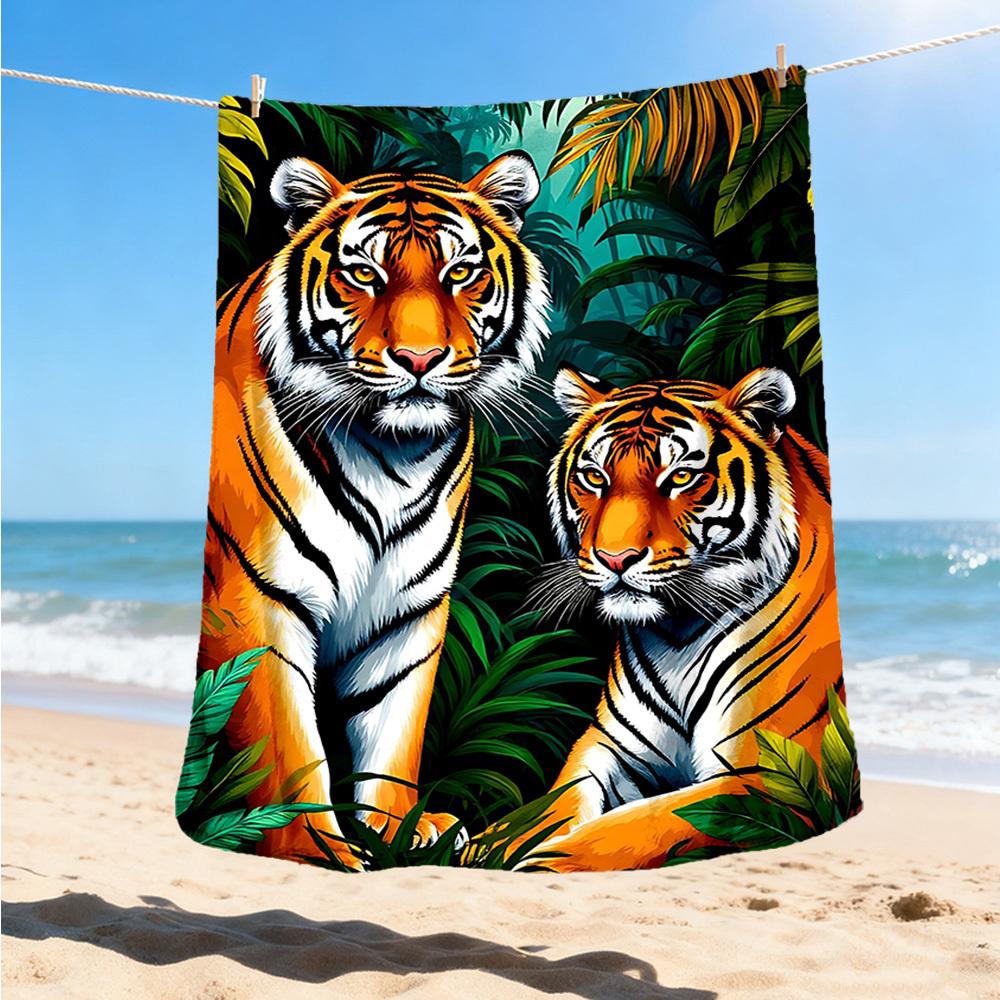 1pc Tiger Print Throw Blanket Polyester Fiber, Lightweight Flannel, Soft & Warm, All Season Use for Outdoor, Camping Digital Print