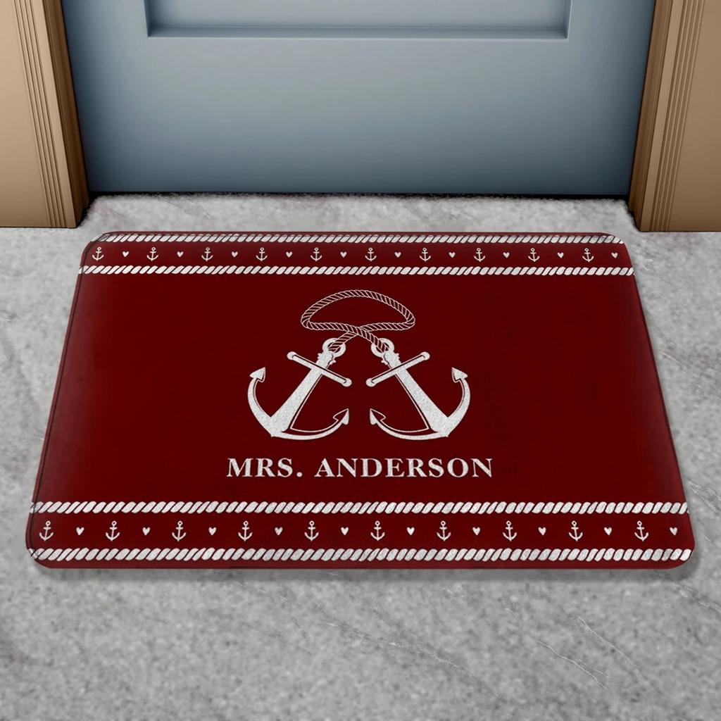 Custom Boat Name Anti Slip Door Mat Nautical Anchor Compass Ship Wheel Personalized Home Decor Floor Mat Indoor Outdoor Bath Rug