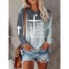 Cross Letter Printed Long Sleeved T-shirts for Women's Casual Multi-color Top