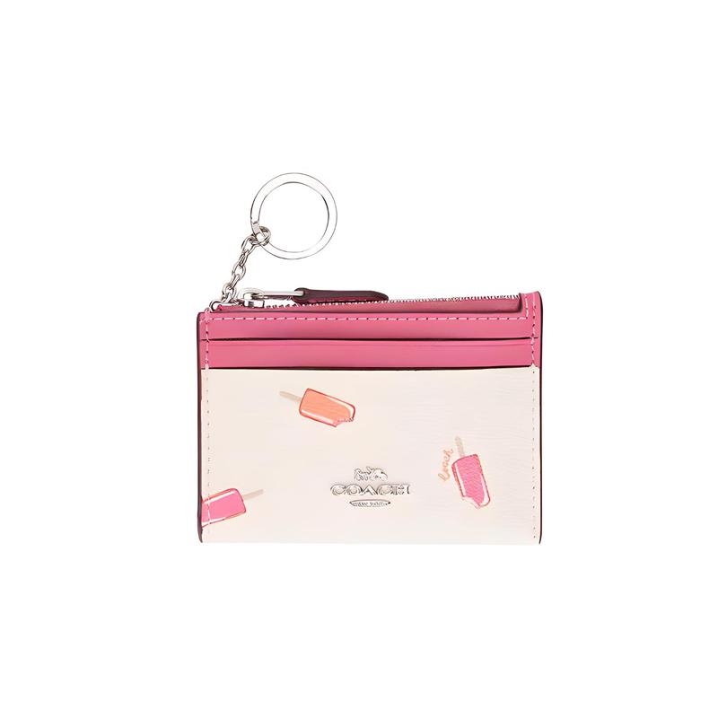 

COACH Skinny Id Case Skinny 11 Metal Logo PVC Card Holder Coin Purse Mini Women s White Color Blocking золотий