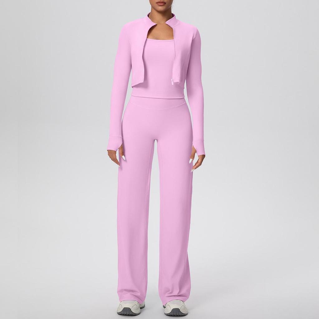 Women's High-Waisted Yoga Set: I-Beam Vest, Wide-Leg Pants, Skin-Friendly Sports Zipper Jacket