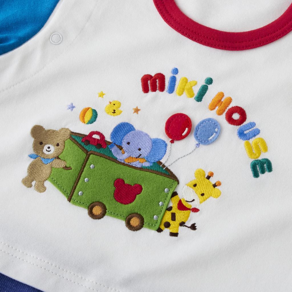 MIKI HOUSE Baby Coverall Animal Made In for Boys and Product Romper, 3/4 Length, Print, Japan, Girls, 70cm, Multicolor, Number 41-1201-687