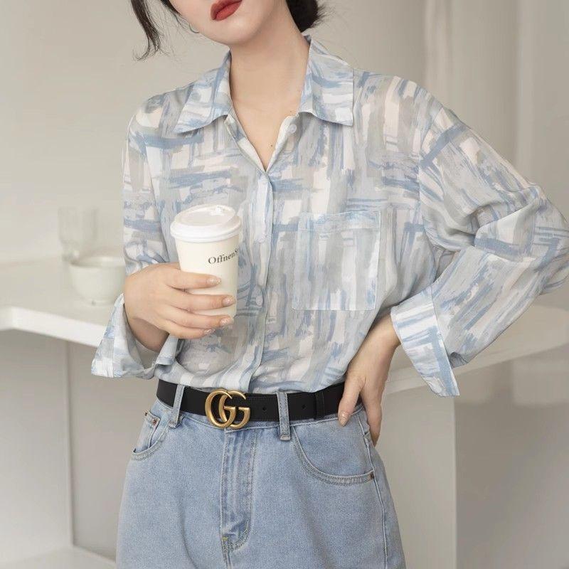 

Тяжелая рубашка из триацетатного атласного шелка Женская профессиональная одежда известных женщин Белая рубашка с длинными рукавами Изысканная рубашка для собеседования 2241 blue oil painting M(40.00 kg-52.50 kg)