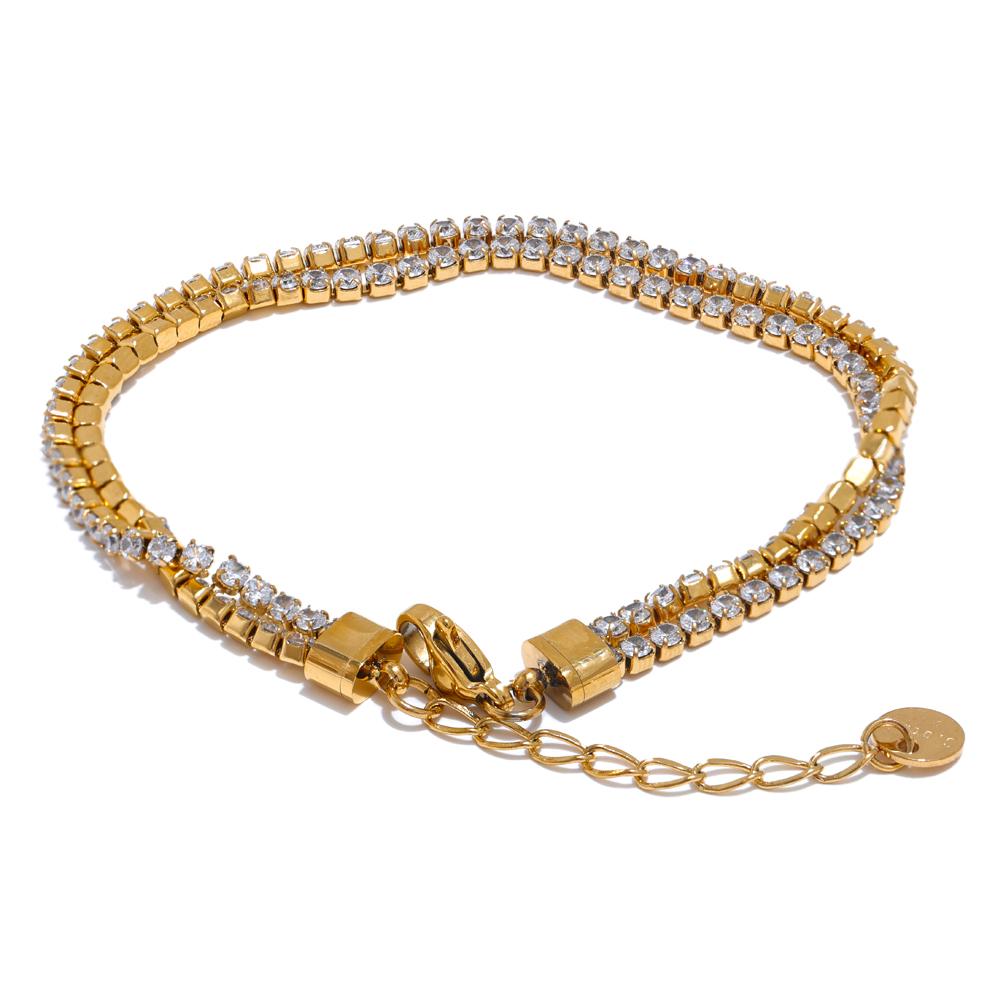 

Yhpup Stainless Steel Shiny Cubic Zirconia Bracelet with Extended Chain Adjustable Wrist Gold Platinum Color Jewelry Waterproof 20cm