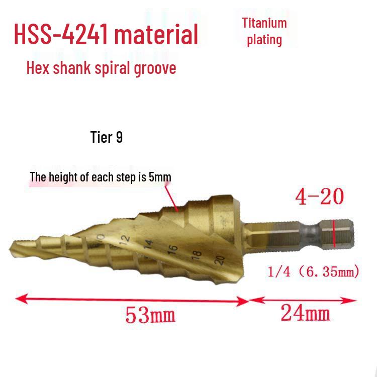 Titanium-Plated Spiral Groove Step Drill Bit Set (4-32mm, 4-20mm, 4-12mm) - Hex Shank Hole Expander