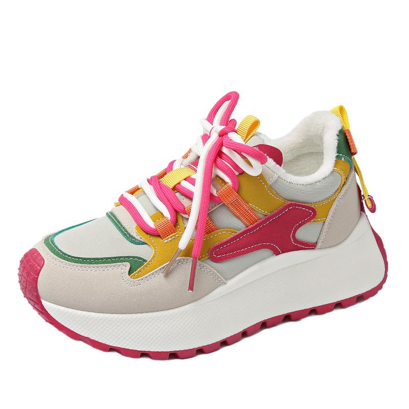 New velvet dad shoes for women's winter new heightening casual breathable thick-soled color matching travel shoes