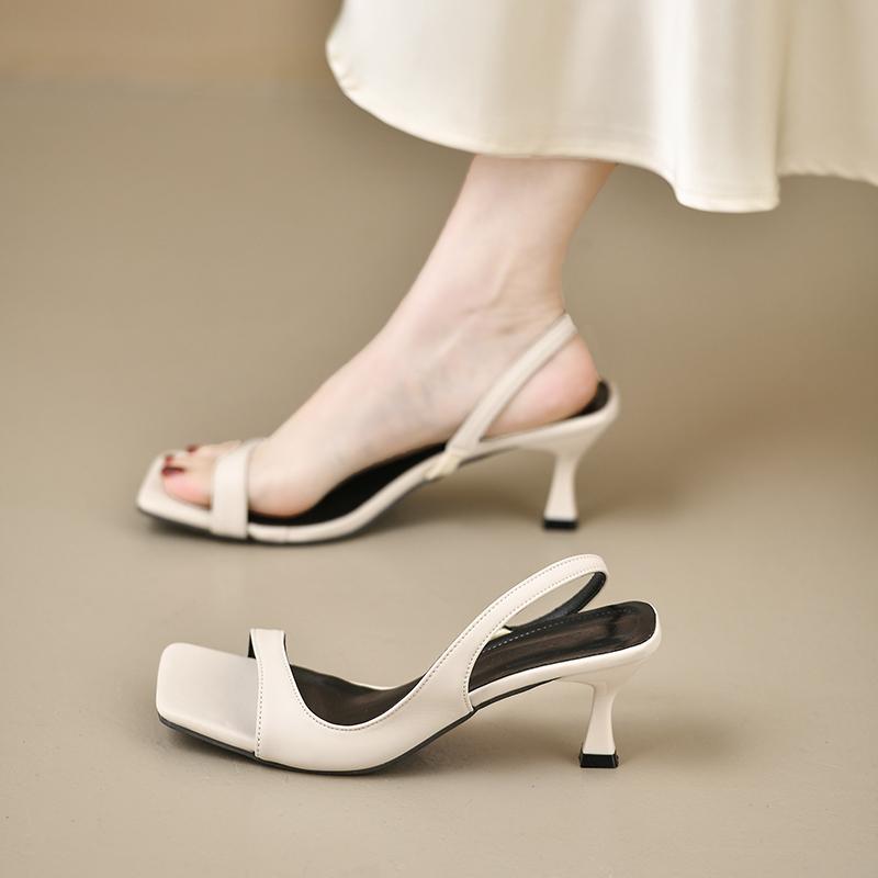 Fashion 2025 New Women French Peep Toe Slingback Sandals Thin Heel Square Toe Middle Heels Dress Shoes Sexy Office Work Pumps for Summer
