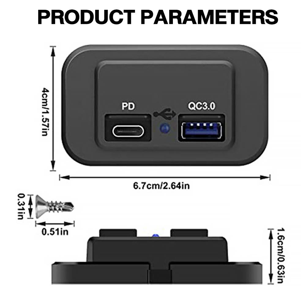 QC3.0 PD Car Charger Socket Quick Charge Dual USB Charger Outlet Panel Power Adapter for Truck Camper Caravan Accessories 12/24V