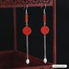 Original cinnabar earrings niche design retro long fringed earrings, natal red earrings for women