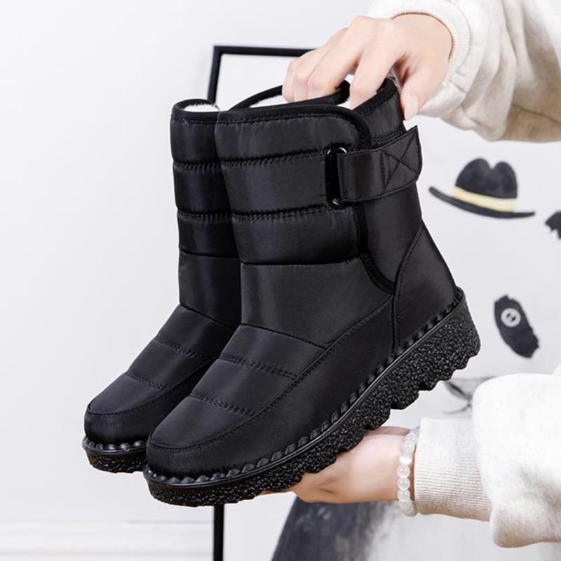 Damenstiefel Schnee Weiche Damenschuhe Slip-On Plateau-Stiefel Damen Lässige Stiefeletten Wasserdicht Neu Botas