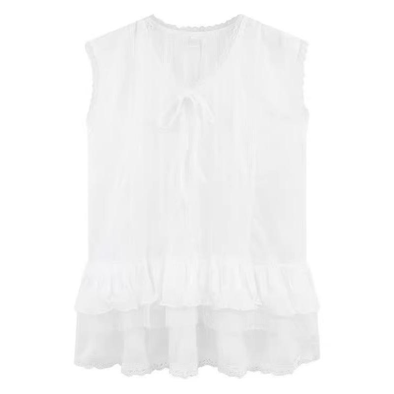 

Korean Style White Lace Trim Tank Dress - Sleeveless Women s Cami Shirt Small белый