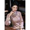 Pink Autumn and Winter New Chinese Style New 1011 Particularly Beautiful Waist Cheongsam Women's Atmospheric Sheep Velvet Double-sided Printing