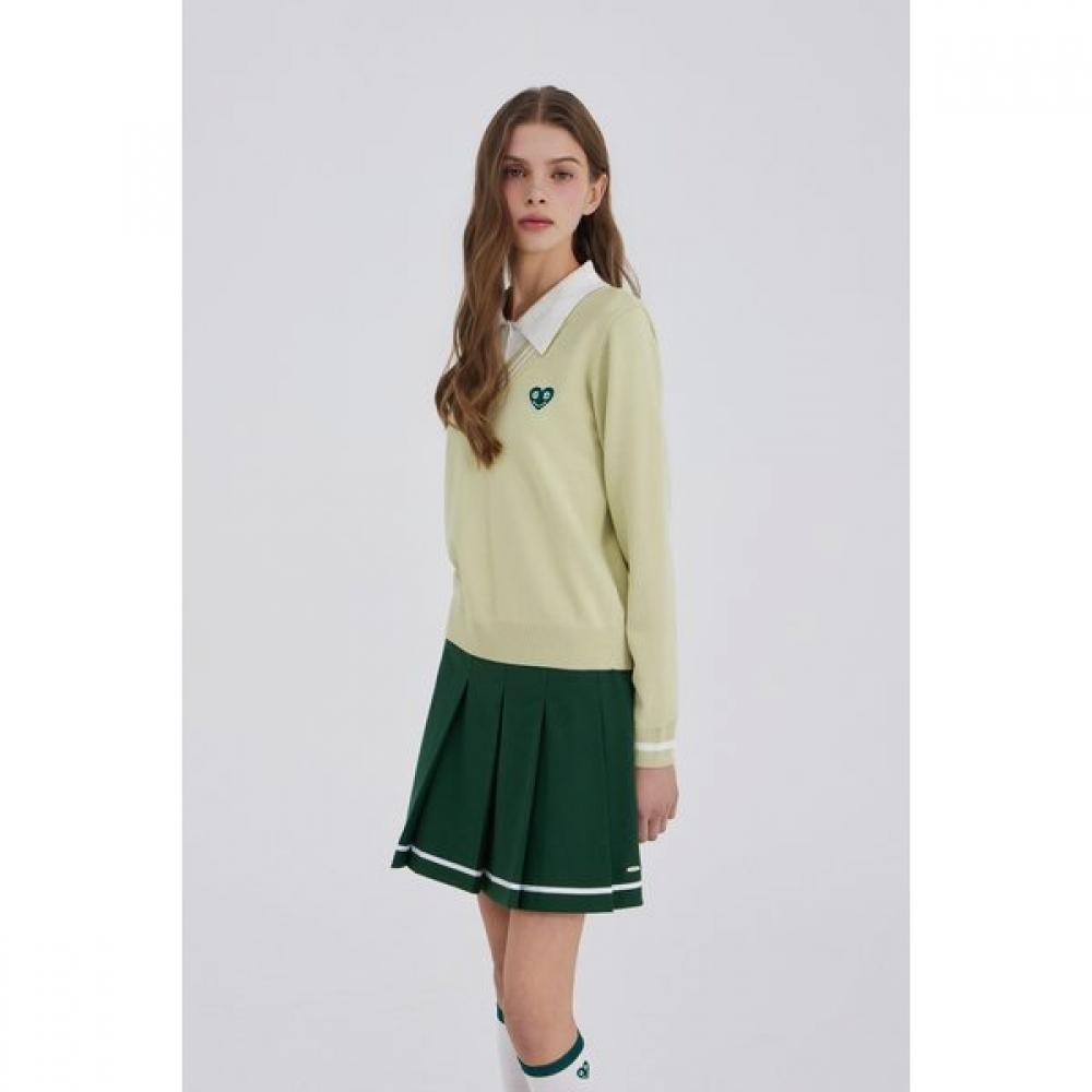 Goxo Smile Heart V Neck Knit Green