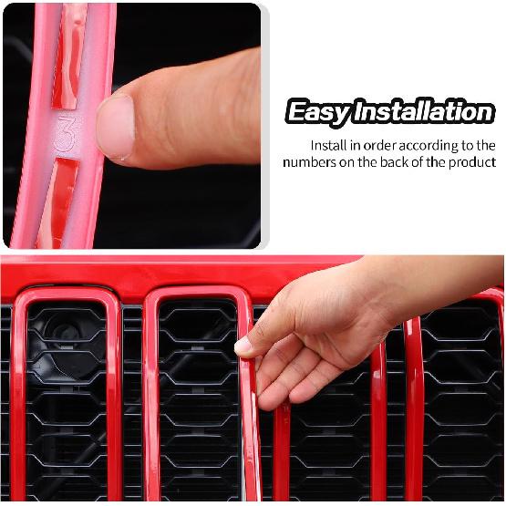 JeCar Grill Erts For Jeep Wrangler JL JLU 2024+ Grill Covers & Headlight Covers Trim Kit Accessories (Red)
