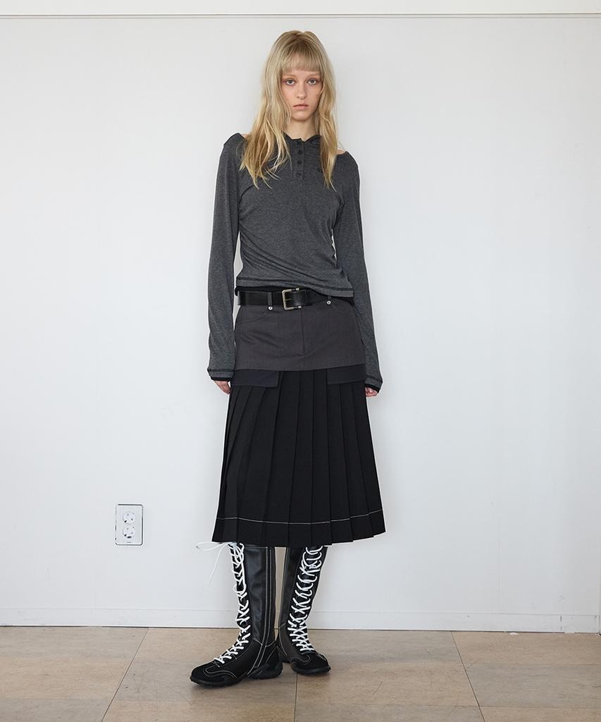 Yusentig Cotton Denim Layered Pleated Skirt Aw6Ss26310