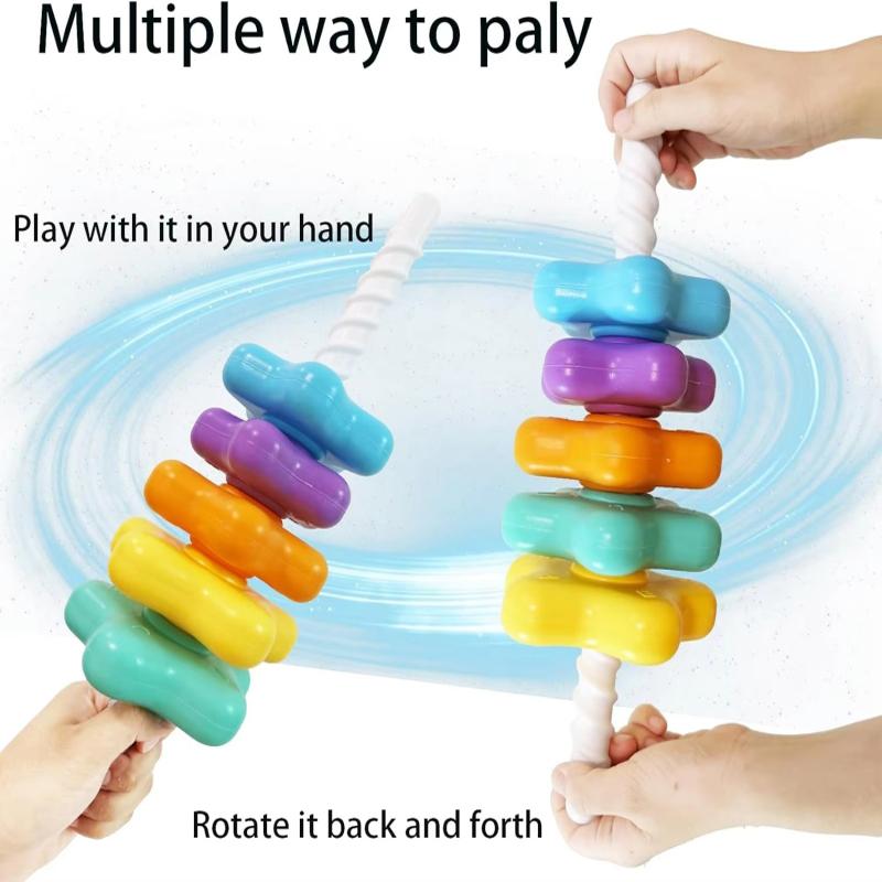 Montessori Rotating Rainbow Tower Baby Stacking Puzzle Toddler Toys Children Motor Skill Game Spinning Stacking Toys 1 To 2 Year