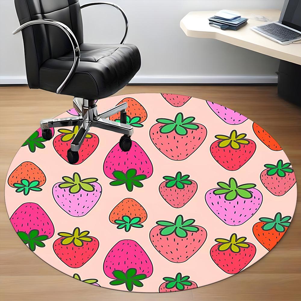 1pc Strawberry Pattern Chair Carpet for Office, Round Non-Slip Durable Large Size Office Carpet, Suitable for Office, Beautiful Decoration