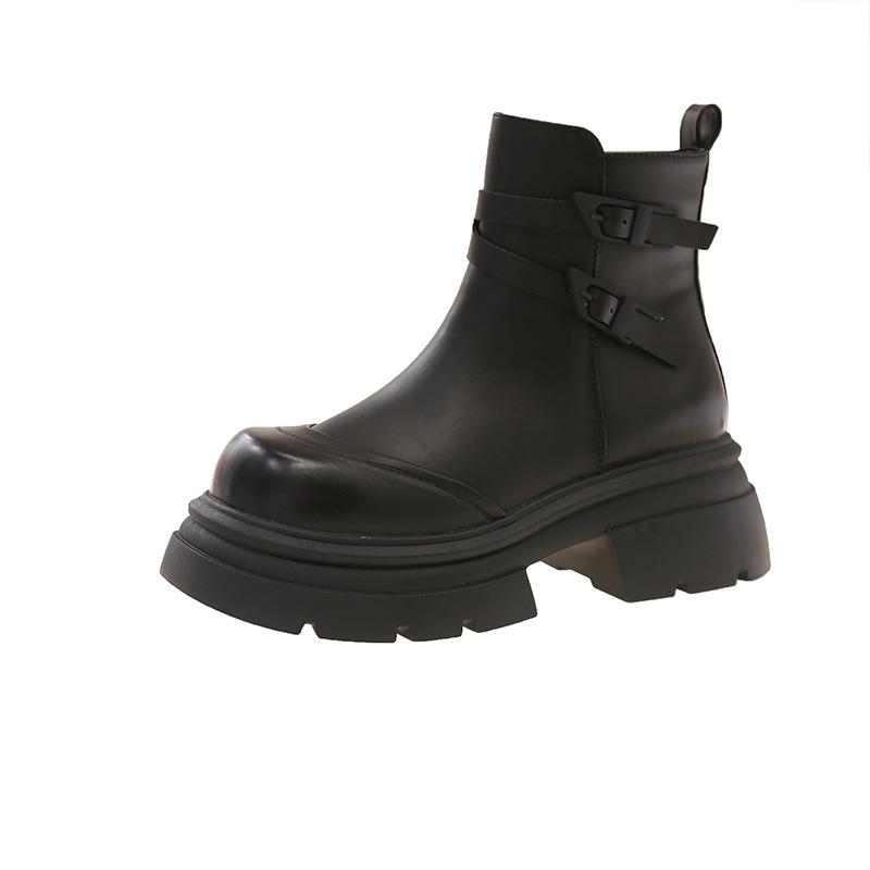 Black British platform Martin boots women's new summer retro small man height increase and thin short boots