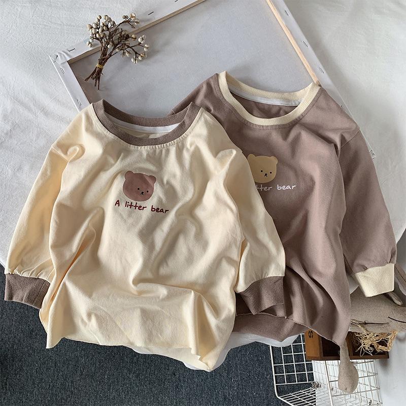 Girls Kids Cartoon Long Sleeve Mid Length Korean Style Casual Bottoming T Shirt