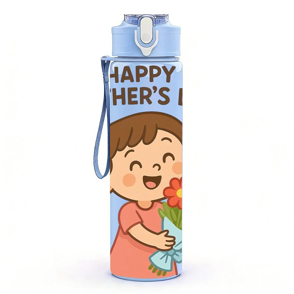 1PC Happy Mothers Day Girl Flower Print 750ml Color Plastic Sports Water Bottle Leakproof Flip Straw Lid Suitable for Sports Office Home Use