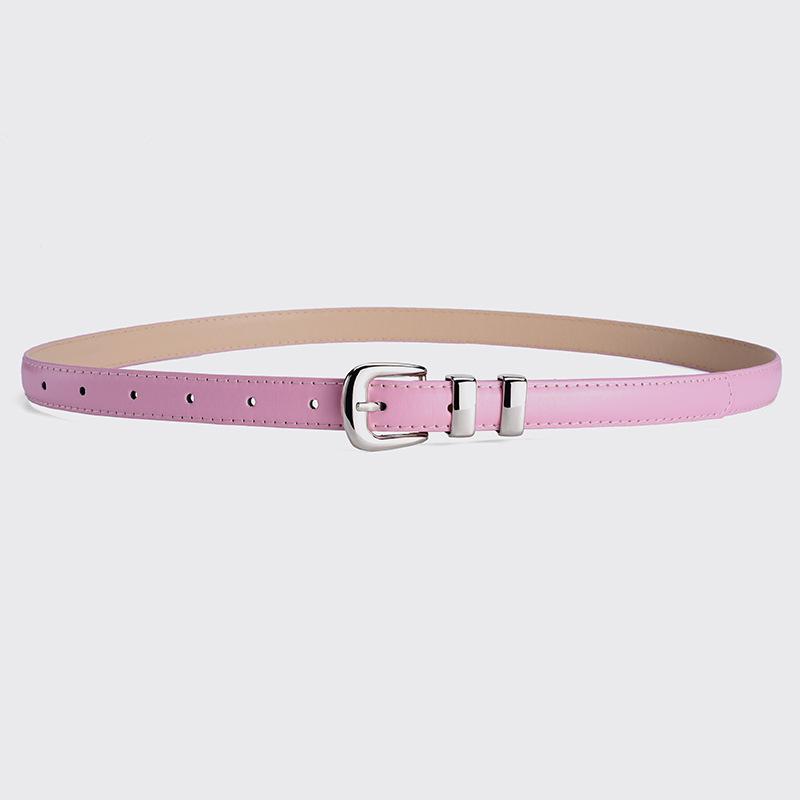 2024 Women's Candy Color Leather Belt with Silver Buckle - Fashionable Dress Accessory