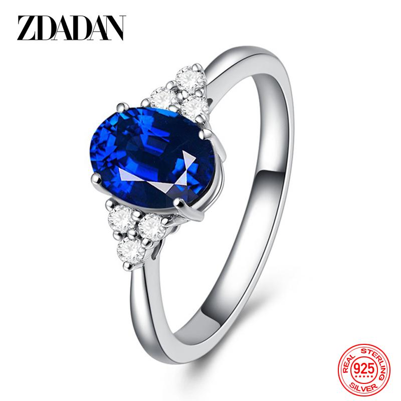 925 Silver Round Sapphire Ring for Women Fashion Wedding Jewelry