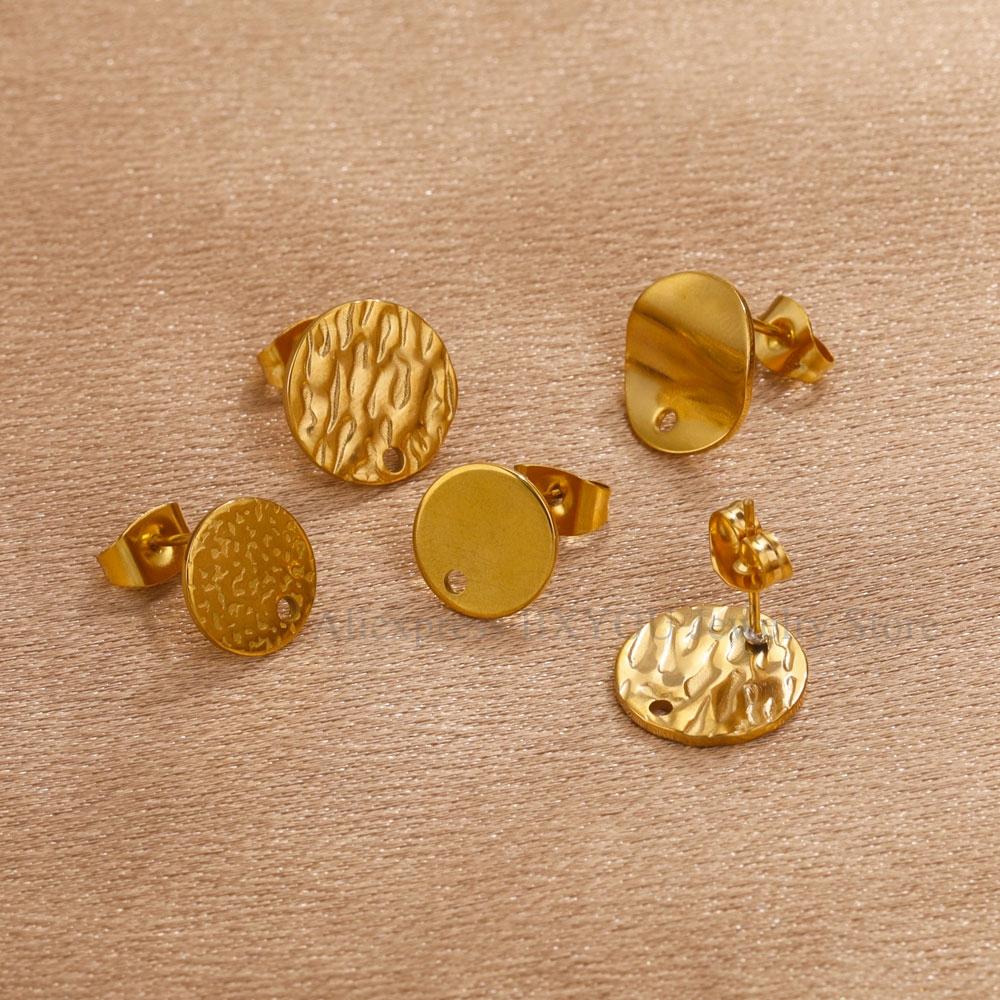 10pcs Round Stainless Steel Gold Plated Earrings Making Supplies Hooks Connectors Earring Posts Studs Pins Findings Components
