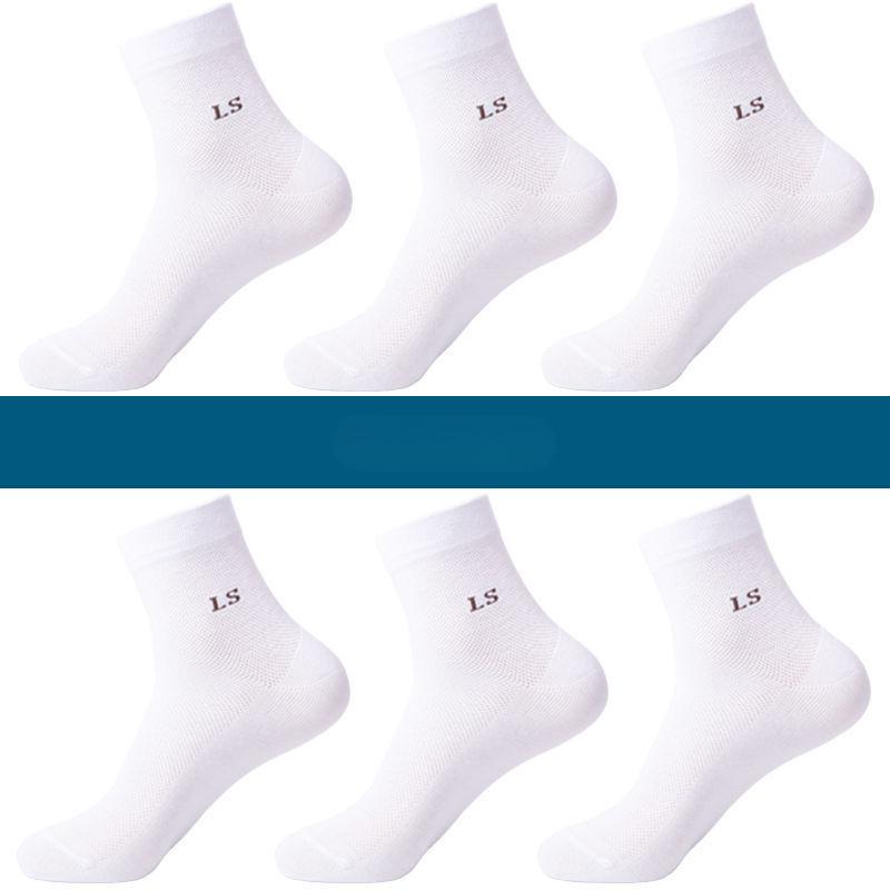 6 Pairs Men's Mid-Calf Socks Ultra-Thin Mesh Breathable Casual Anti-Odor Absorbent Summer Cotton Socks Comfortable All-Match Footwear